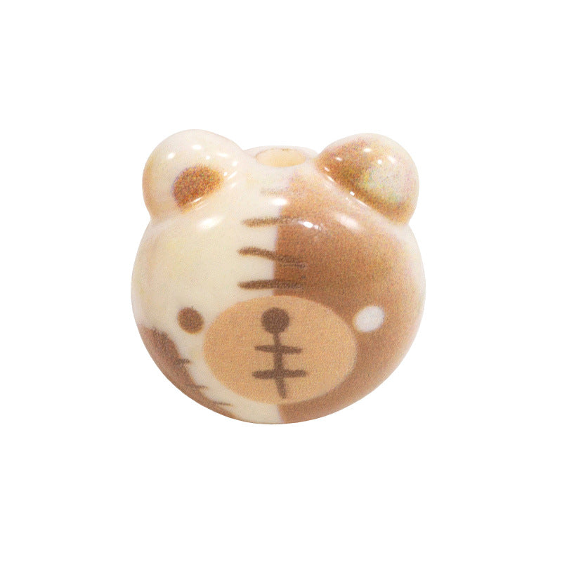Cartoon Character Bear Head Acrylic Beads 17mm Colorful 10pcs 11