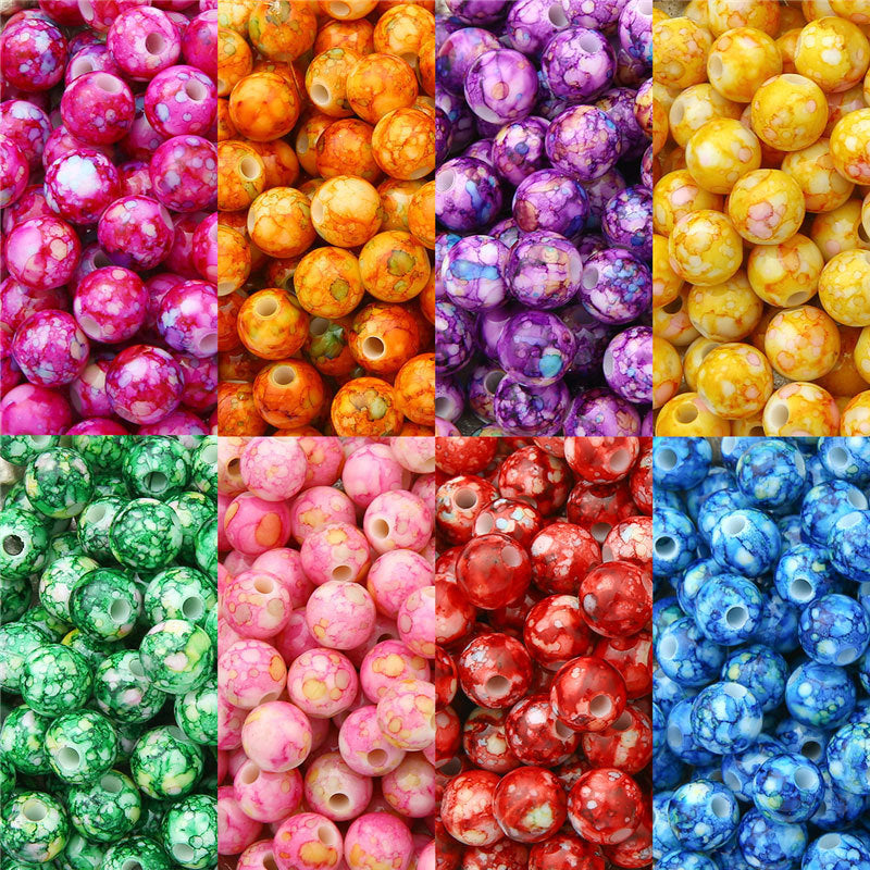 Plating Colorful Ink Painting Acrylic Beads 8-12mm Large Hole Mixed Colors 2