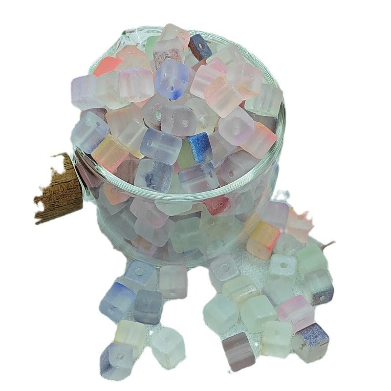Transparent Sugar Cube Glass Beads 7mm Frosted Pastel 50pcs 5