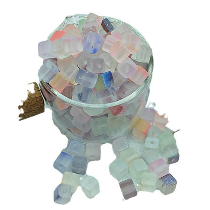 Transparent Sugar Cube Glass Beads 7mm Frosted Pastel 50pcs 5