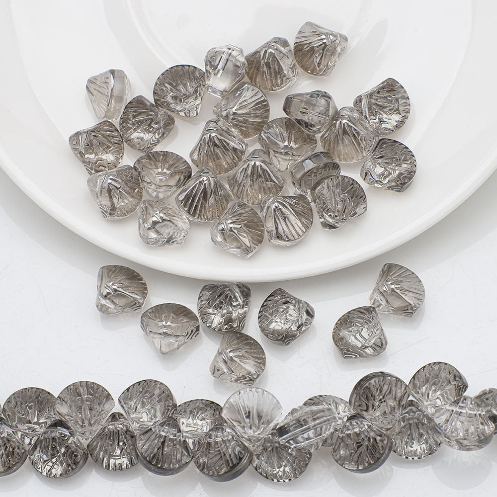 Electroplated Shell Glass Beads 10mm Glossy Ridged Surface 60pcs 16