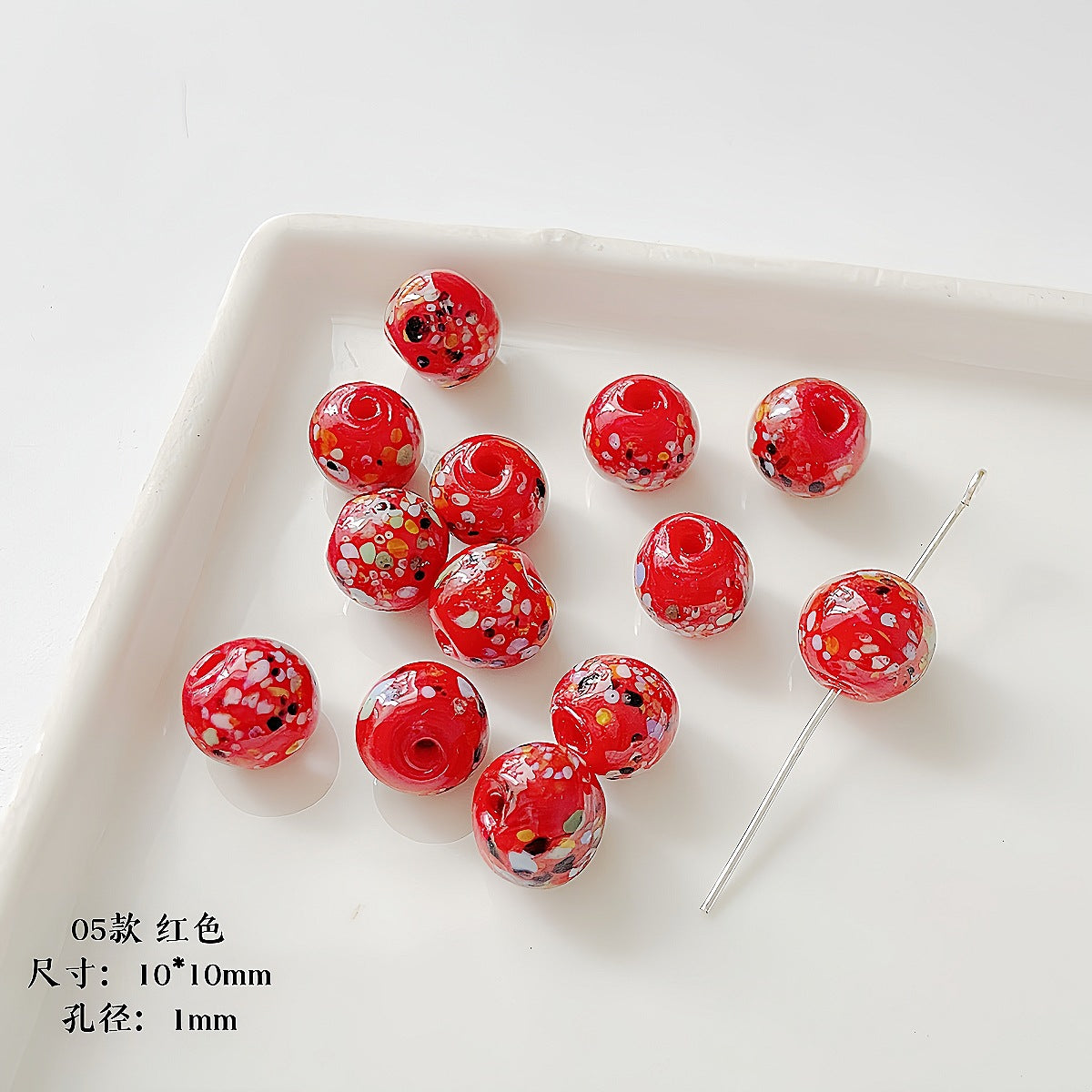 Lampwork Glass Beads Round 10mm Handmade Colorful Confetti 5pcs 7