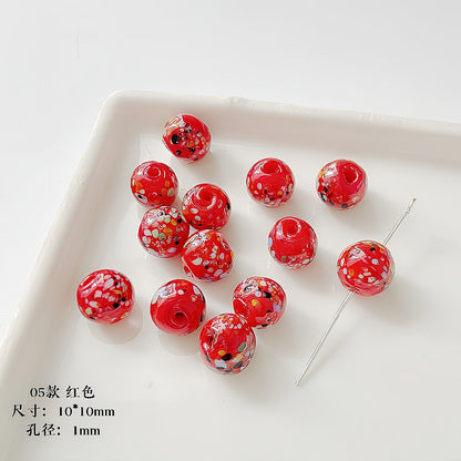 Lampwork Glass Beads Round 10mm Handmade Colorful Confetti 5pcs 7