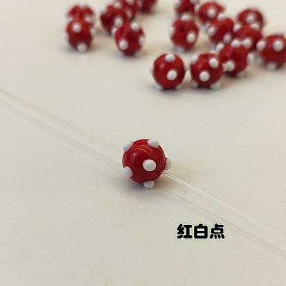 Lampwork Glass Beads Sea Urchin 11mm Handmade Polka Dotted 14pcs 20