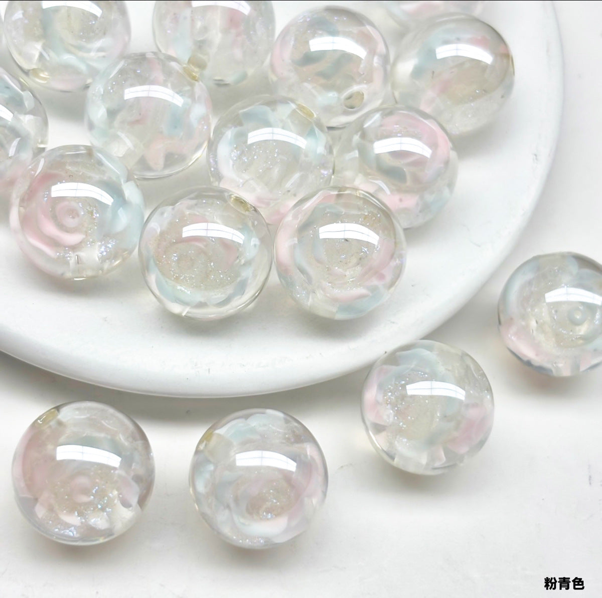 Clear Glazed Rose Resin Beads 16mm Round Decorative 10pcs 7
