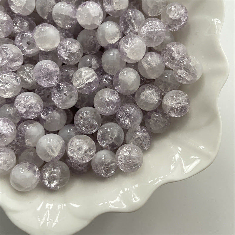Crackle Round Glass Beads 10mm Ice Cracked Half Color Milk Cap 100pcs 5