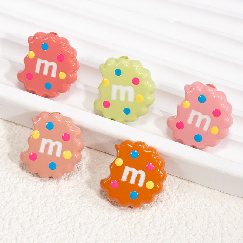 Hand Painted Bitten Cookie Acrylic Beads 22mm Enamel Glossy 10pcs 3