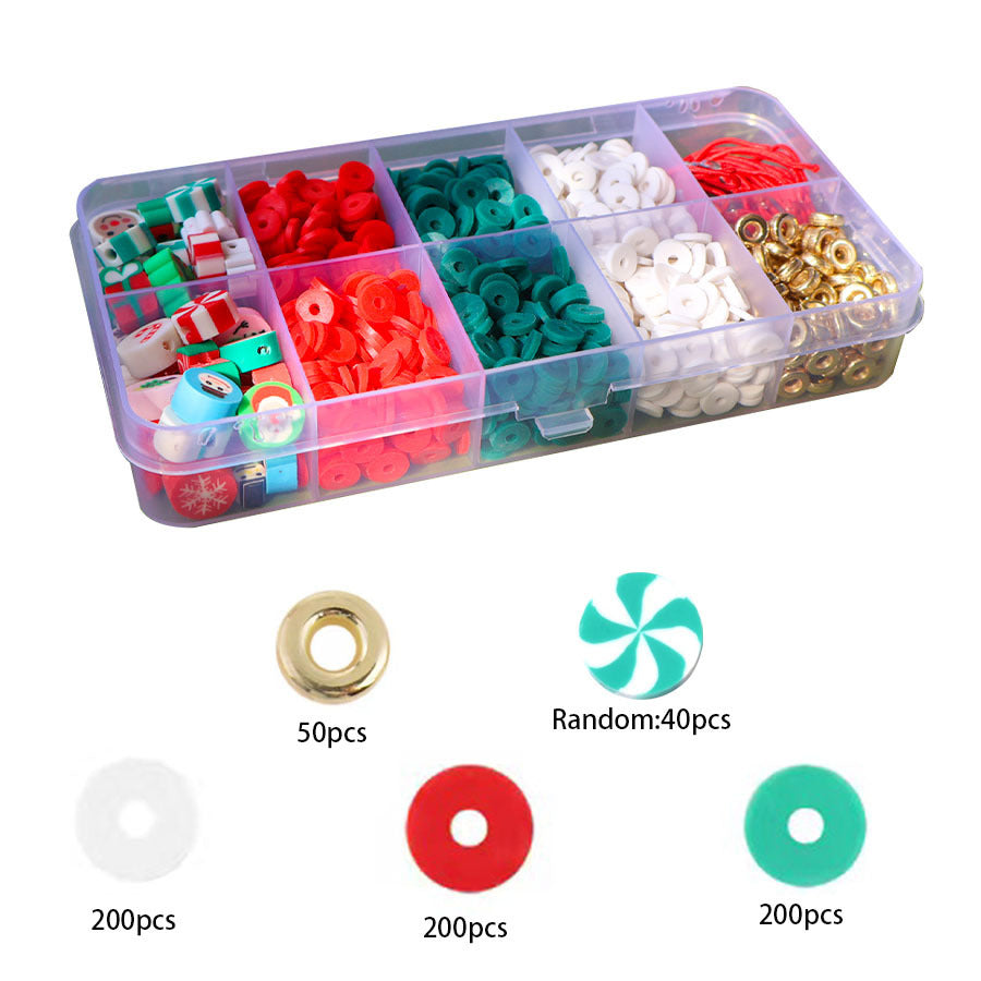 Christmas Heishi Clay Beads 6mm Polymer Holiday Motifs 1box 10grids 4