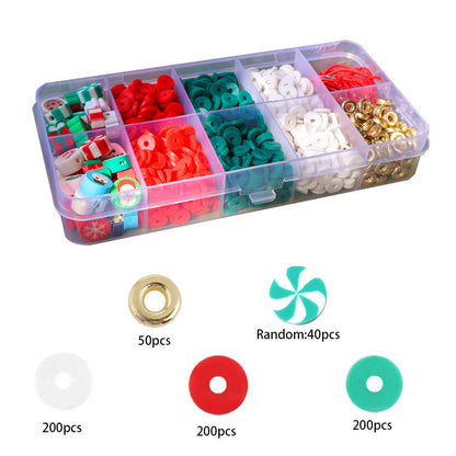 Christmas Heishi Clay Beads 6mm Polymer Holiday Motifs 1box 10grids 4