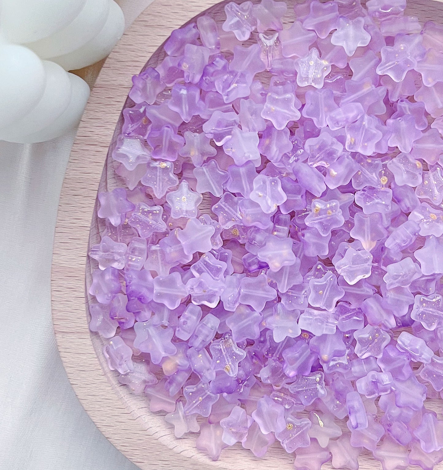 Frosted Pentagonal Star Glass Beads 8mm Soft Glow with Gold Flecks 30pcs 12