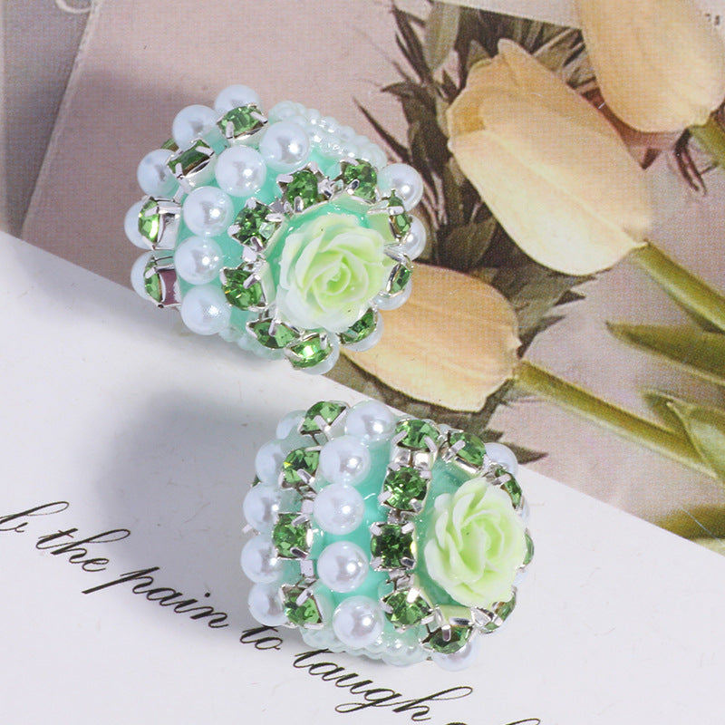 Fancy Rose Rhinestone Beads 25mm Polymer Clay Encrusted 5pcs 8