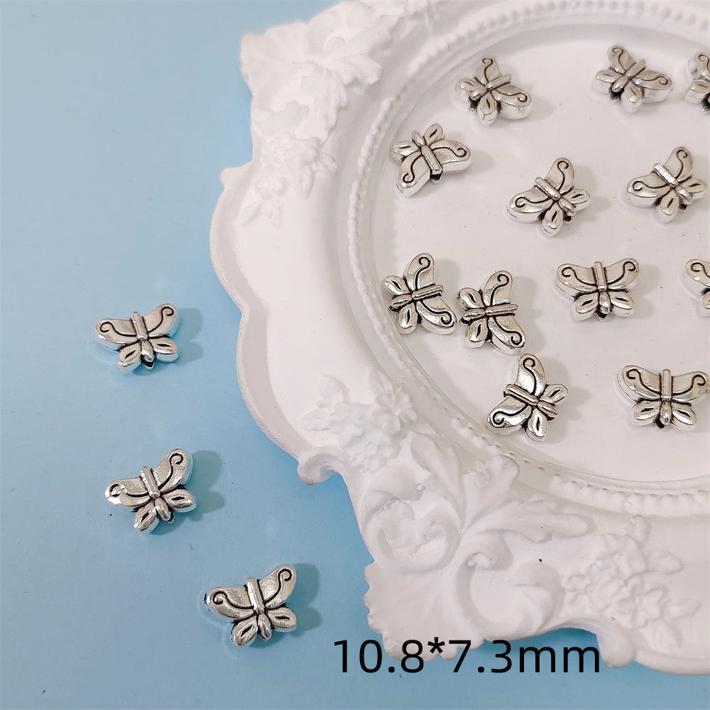 Chunky Butterfly Metal Beads 10mm Bright Silver Alloy 60pcs 7