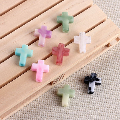 Imitation Jade Ink Color Cross Acrylic Beads 15mm Glossy Swirl 100pcs 3