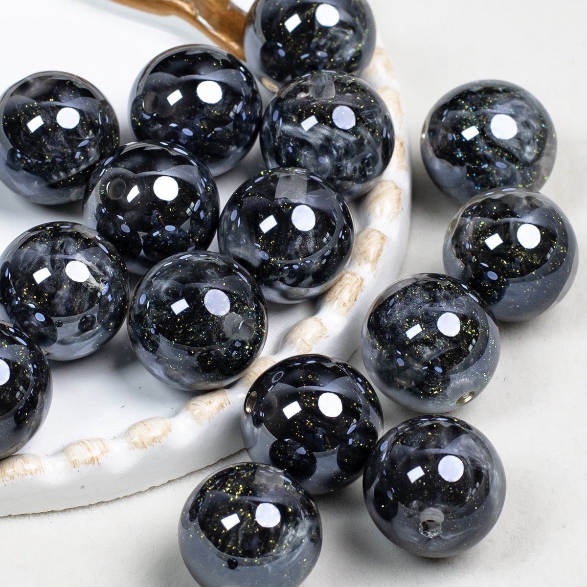 Smoky Ink Texture Resin Beads 16mm Round Gradient Mixed Colors 10pcs 7