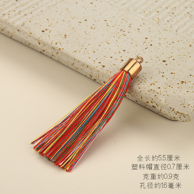 Colorful Polyester Fringe Tassel Keychain with Golden Cap 55mm 50pcs 21