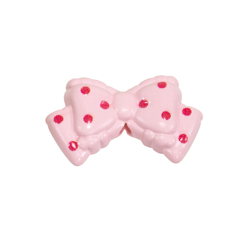 Polka Dotted Double Layer Bow Acrylic Beads 25mm Colorful Glossy 10pcs 10