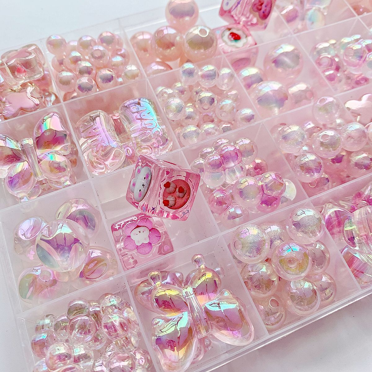 Pink Series Butterfly Flower Acrylic Beads Transparent 1pc