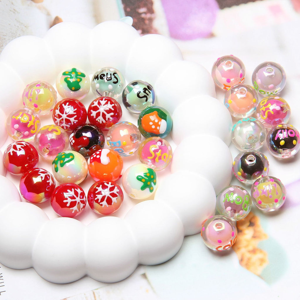 Hand Painted Christmas Tree Gloves Series Acrylic Beads 16mm 5pcs