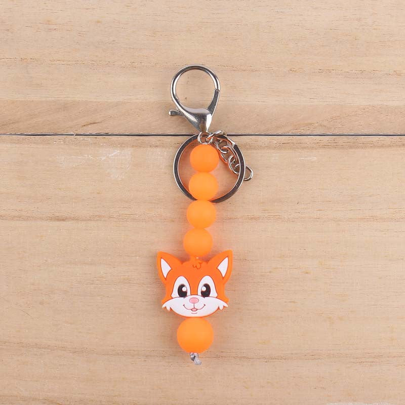 Silicone Cartoon Civet Cat Beaded Keychain Pastel Colors 9