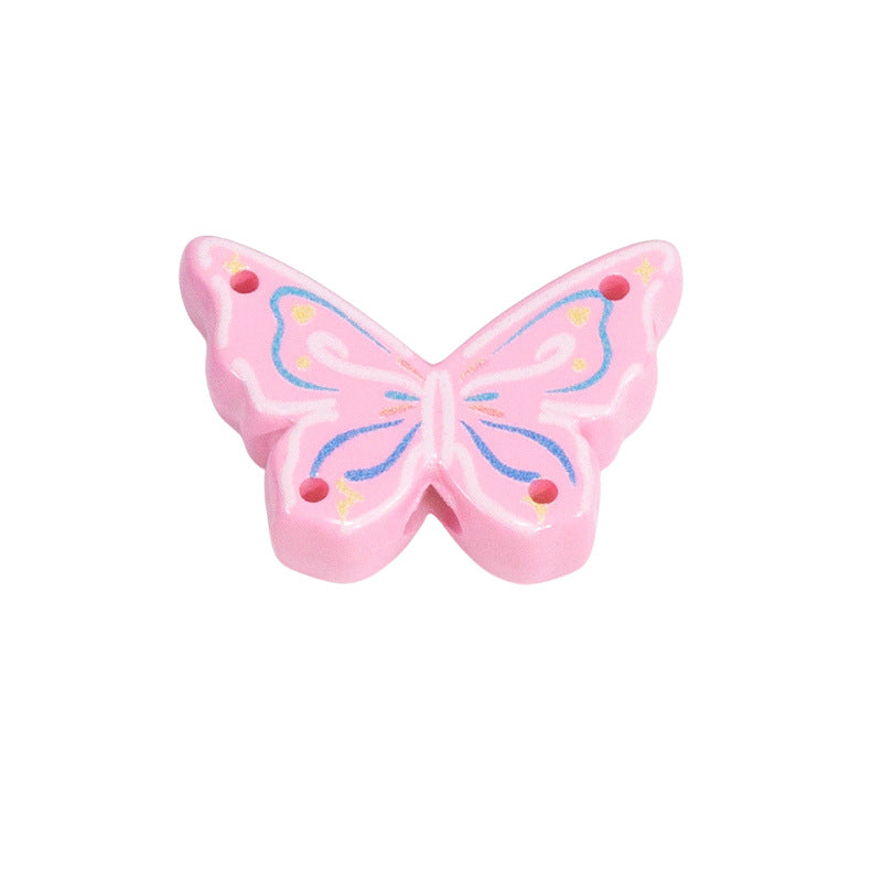 Hand Painted Butterfly Acrylic Beads 25mm Enamel Finish 10pcs 7