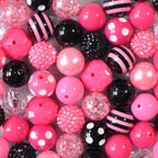 Bubblegum Beads 20mm Black Rose Pink Rhinestone Striped Polka Chunky Mix 50pcs 2