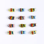 Hand Painted Fish Ceramic Beads 22mm Striped Colorful 5pcs