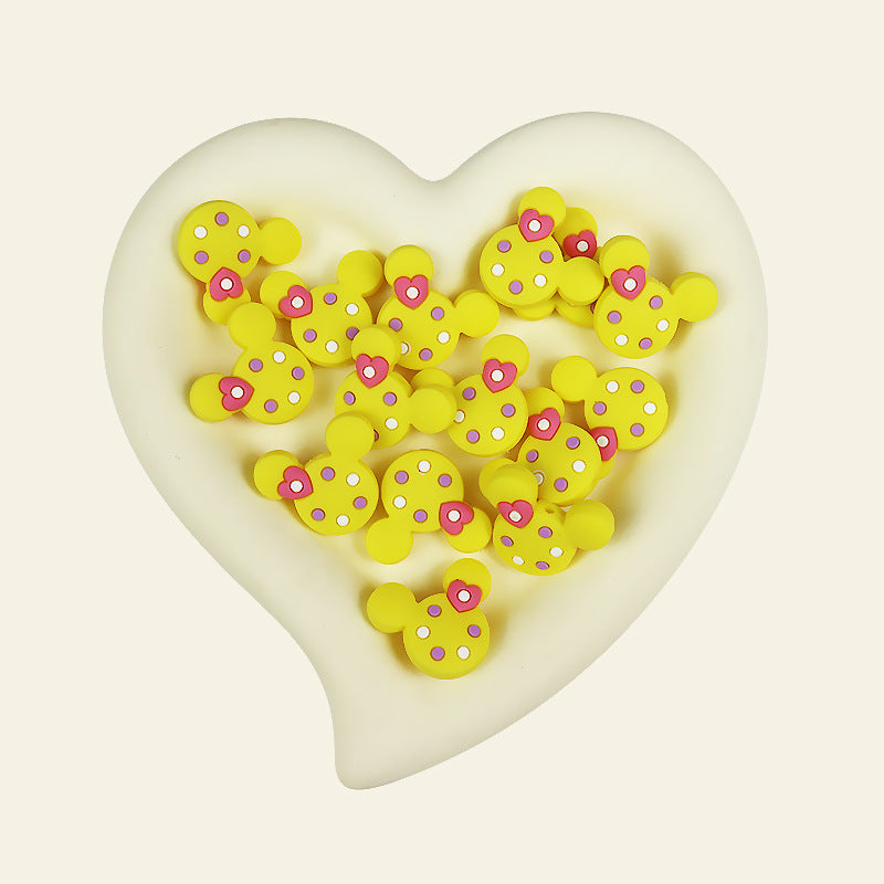 Silicone Focal Beads Mickey Head Polka Dot with Heart Accent 20pcs 9