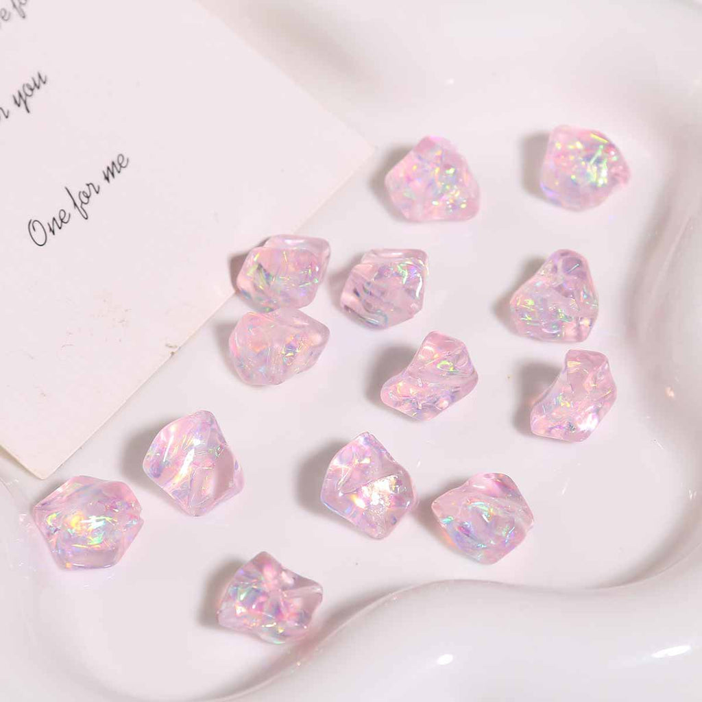 UV Plating Irregular Ice Cube Acrylic Beads 14mm Pink 10pcs 4