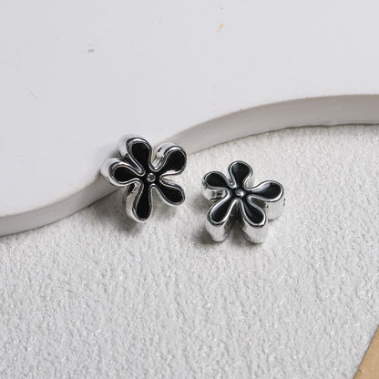 Irregular Flower Acrylic Beads 14mm Silver Enamel Mixed Colors 50pcs 8