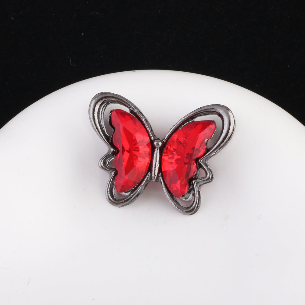 Butterfly Metal Beads 26mm Double-Sided Crystal Glass Embedded 3pcs 15