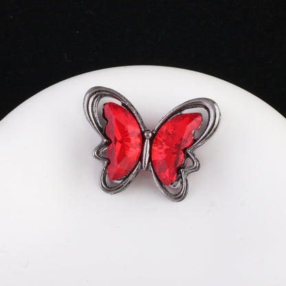 Butterfly Metal Beads 26mm Double-Sided Crystal Glass Embedded 3pcs 15