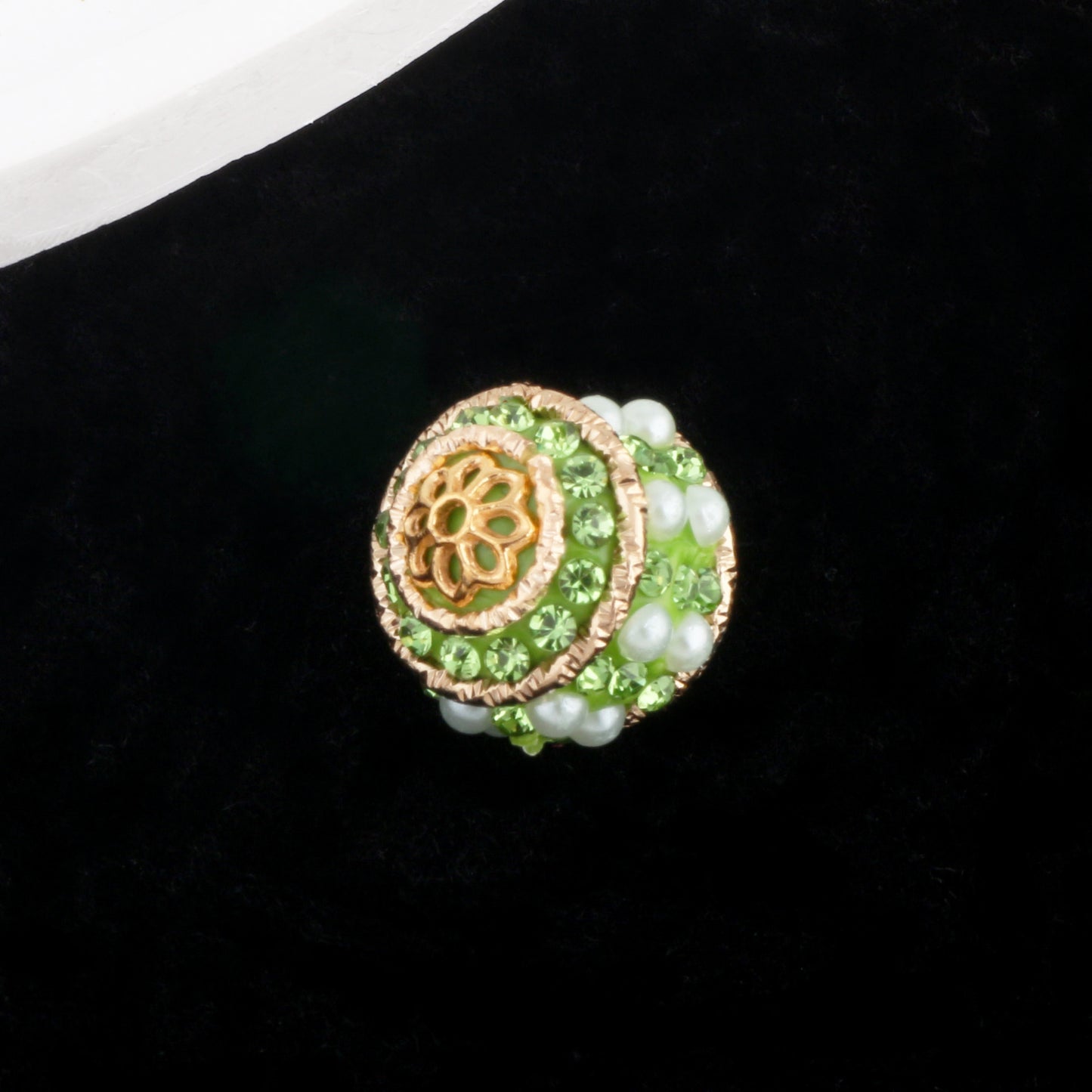 Vintage Nepal 15mm Rhinestone Beads Artificial Pearl Embedded 6pcs 12