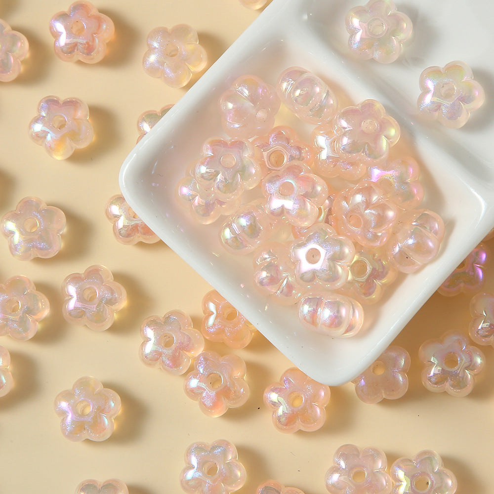 Plating Chunky Five-Petal Flower Resin Beads 13mm Iridescent Pastel 10pcs 3