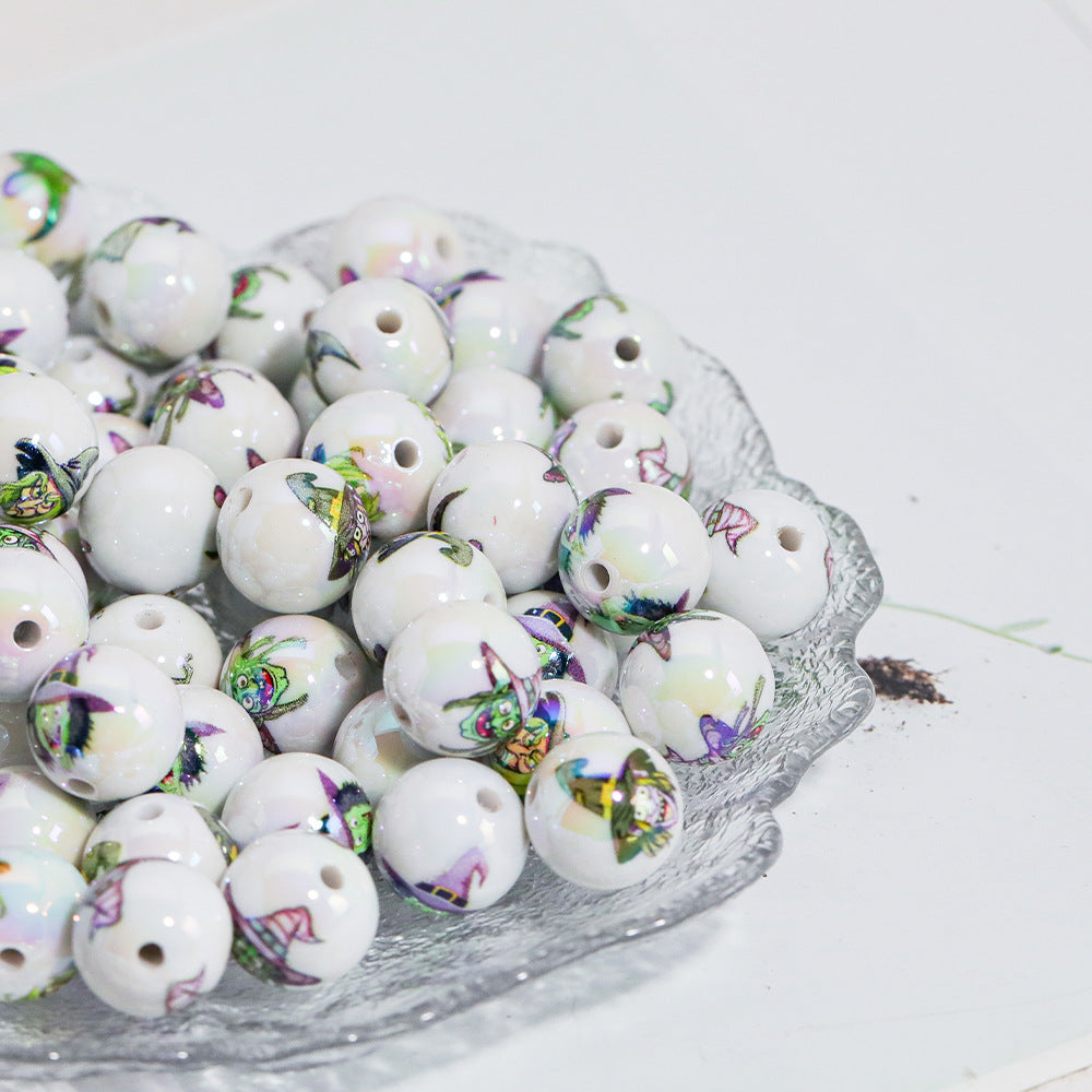 Plating Halloween Witch Acrylic Round Beads 16mm Mixed 50pcs 2