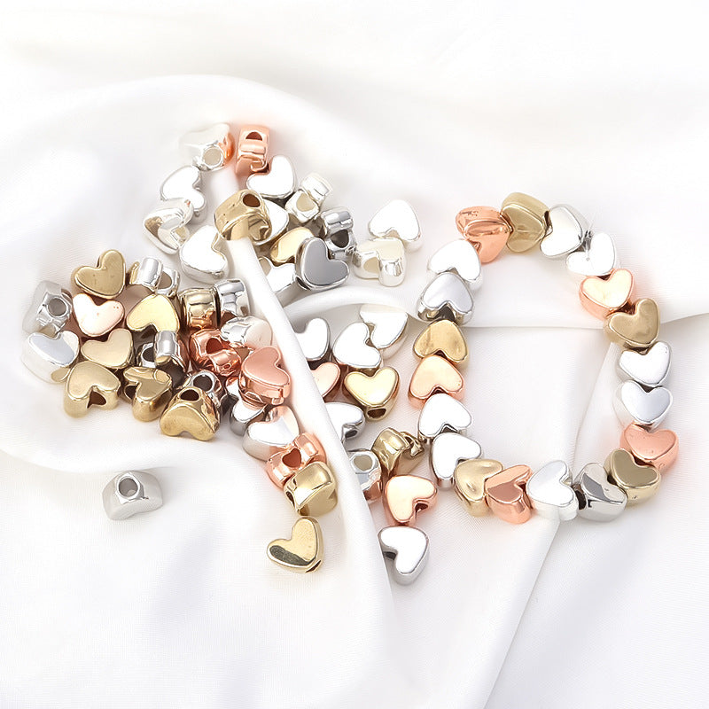 Plating Heart Acrylic Beads 12mm Large Hole Mixed Colors 100pcs 4