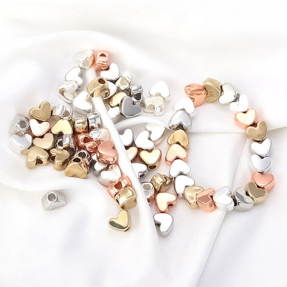 Plating Heart Acrylic Beads 12mm Large Hole Mixed Colors 100pcs 4