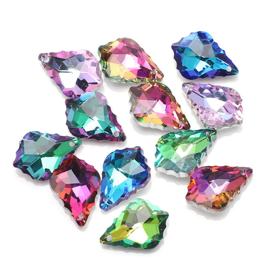 Electroplated Maple Leaf Glass Beads 11x16mm Double-Sided Single Hole 30pcs