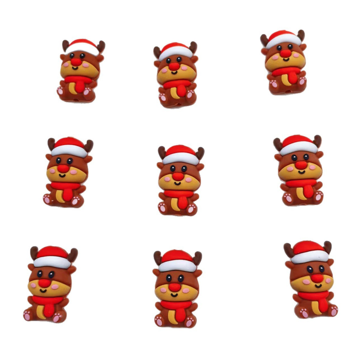 Silicone 3D Focal Beads Christmas Deer Doll Wearing Santa Hat 20pcs 5