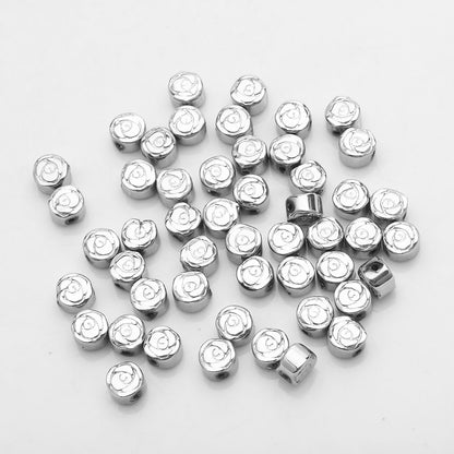 Electroplated Rose Glass Beads 6mm Small Etched Floral 50pcs 15