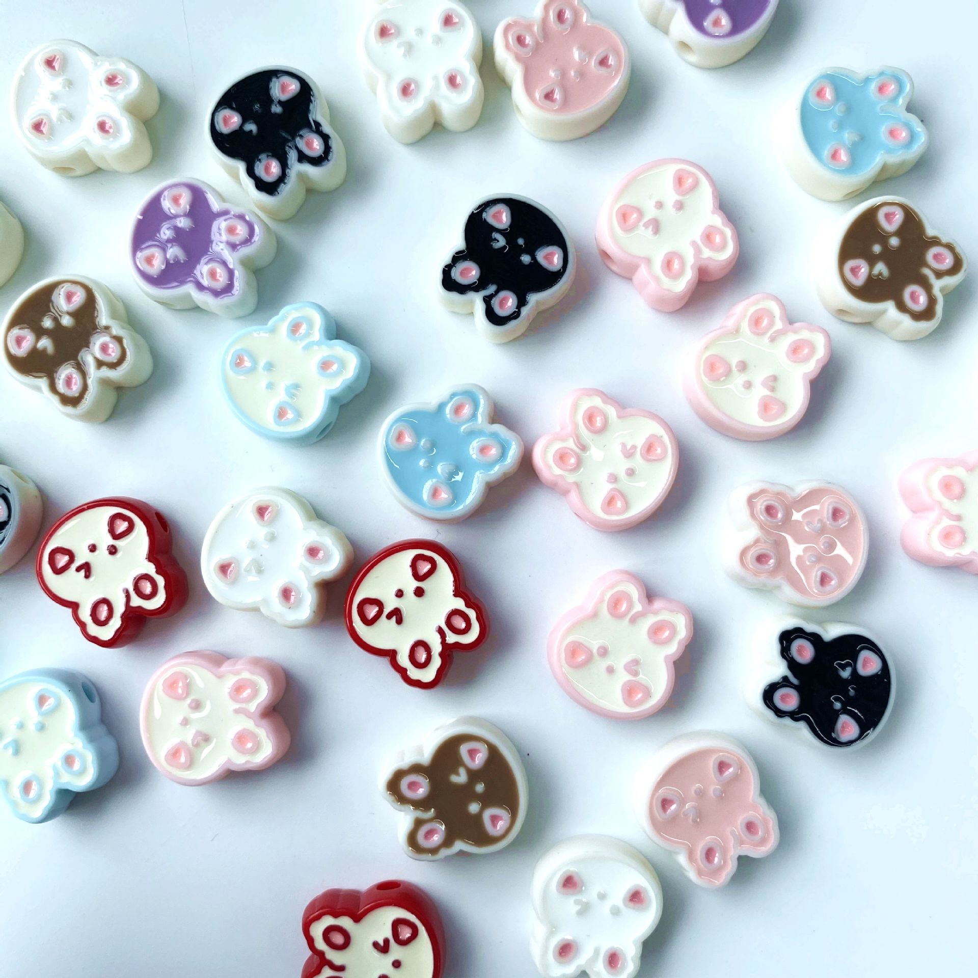 Hand-Painted Rabbit Acrylic Beads 22x24mm Glossy Pastel 100pcs 2