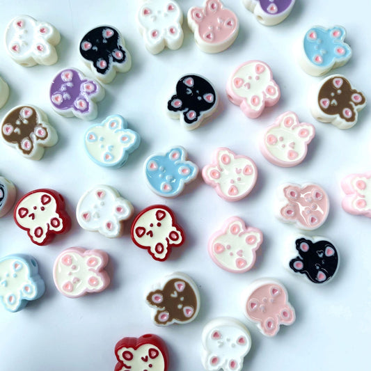 Hand-Painted Rabbit Acrylic Beads 22x24mm Glossy Pastel 100pcs 2
