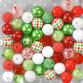 Bubblegum Beads 20mm Christmas Red Green White Plaid Glitter Chunky Mix 50pcs
