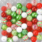 Bubblegum Beads 20mm Christmas Red Green White Plaid Glitter Chunky Mix 50pcs