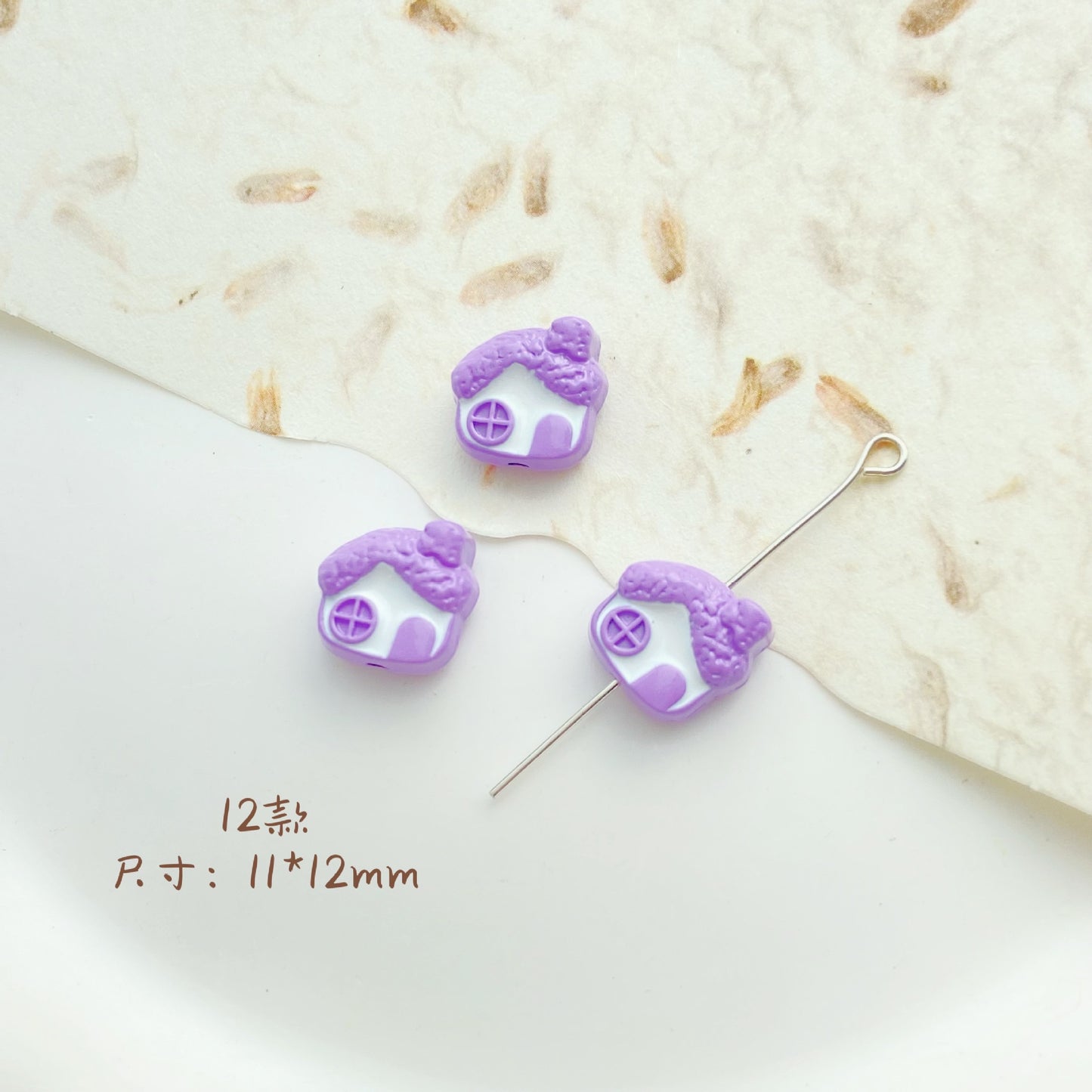Cat Strawberry Moon Metal Beads Purple Tone Baking Painted 10pcs 14