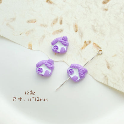 Cat Strawberry Moon Metal Beads Purple Tone Baking Painted 10pcs 14