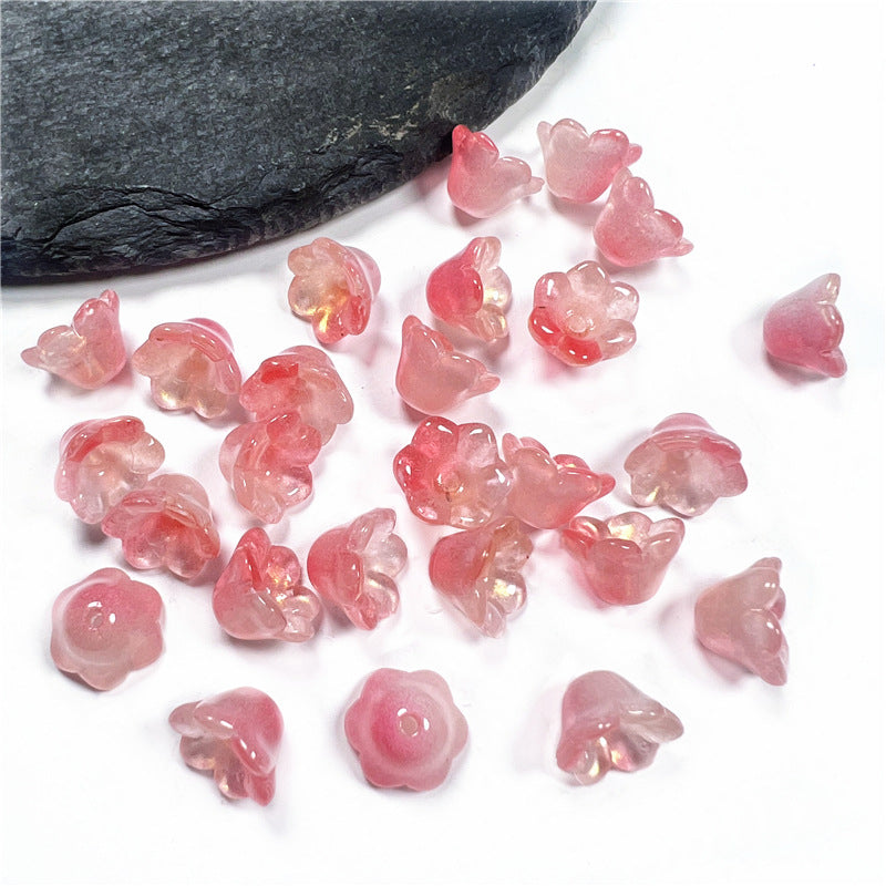 Wind Chime Flower Glass Beads 12mm Transparent Pink 50pcs 38