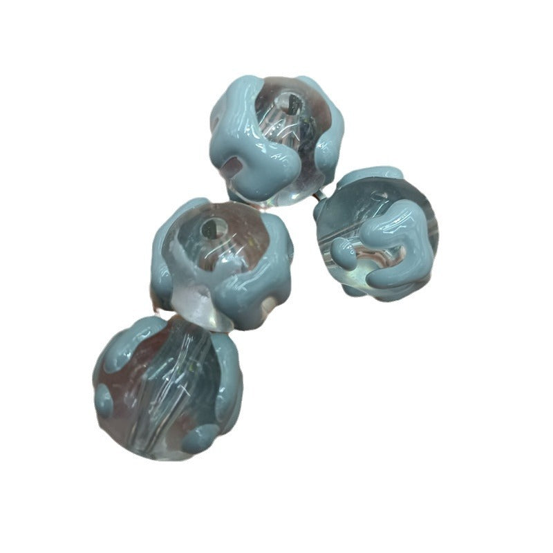 Hand Painted Round Acrylic Beads 16mm Transparent Icing Design 100pcs 5