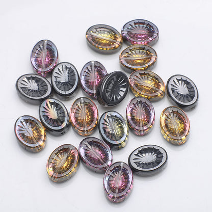 Electroplated Elliptical Flower Glass Beads 10x14mm Kiwi 20pcs 7