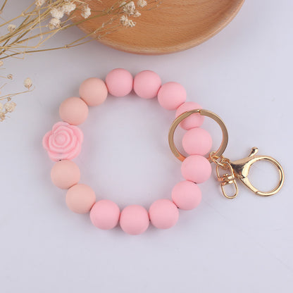 Silicone Beaded Daisy Rose Wristlet Keychain with Gold Clasp 13