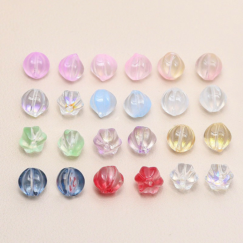 Czech Glass Beads Ribbed Vintage Style 8mm Transparent Pastel 10pcs